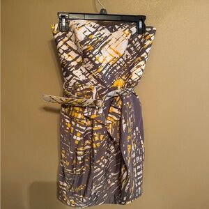 Jessica Simpson Strapless Gray and Yellow Dress